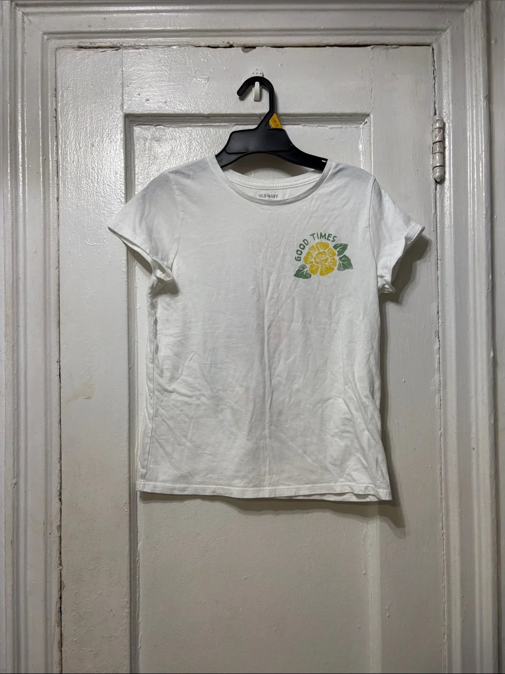 Old Navy White Tee with Yellow Floral 'Good Times' Graphic